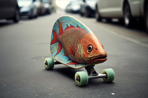 Foto avventure acquatiche non convenzionali su ruote pesci sullo skateboard