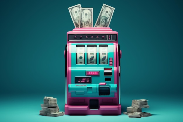 Photo unconventional fortunes the surprising generosity of the turquoise and pink atm slot machine