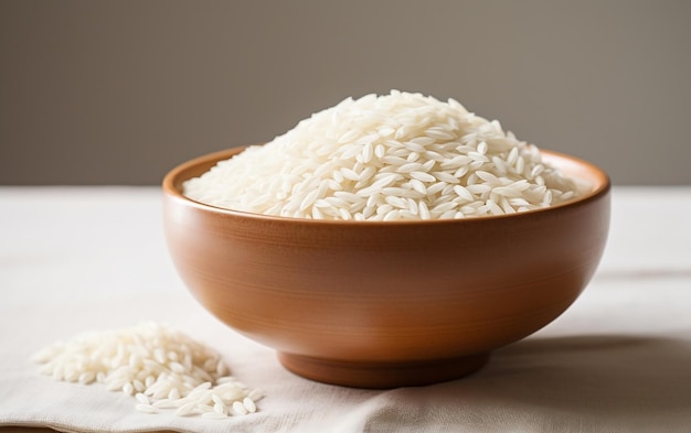 Uncooked Brown Rice in Clean White Bowl Generative By AI