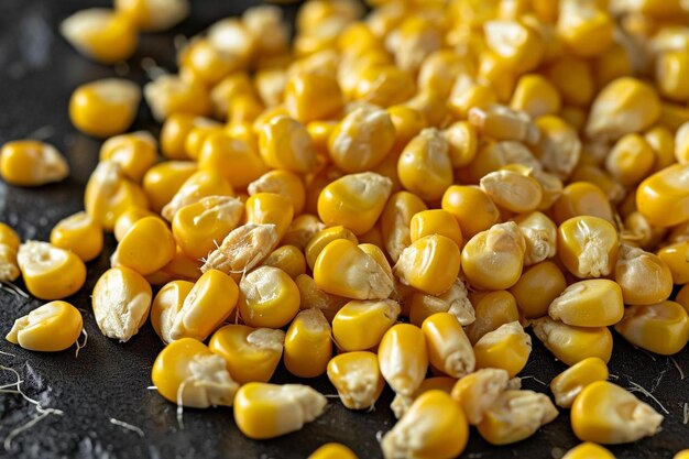 Uncooked corn grains on black