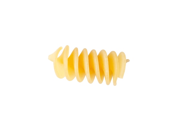 Uncooked elbow macaroni on a white background