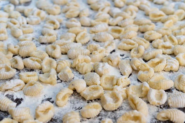 Uncooked homemade potato gnocchi.