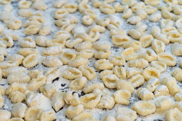 Uncooked homemade potato gnocchi.