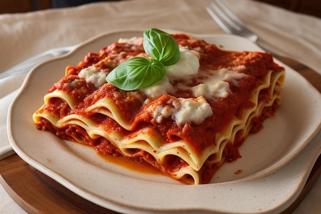 Uncooked lasagna on a wooden plate