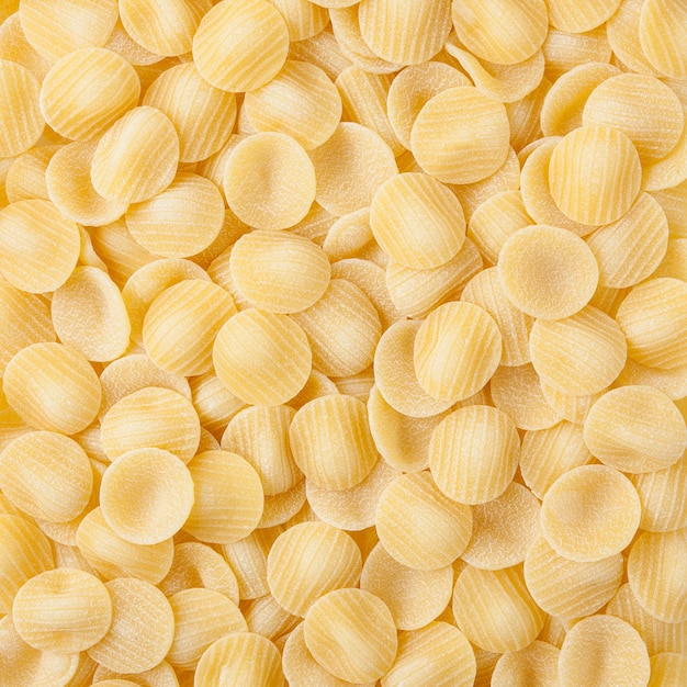 Uncooked orecchiette pasta background