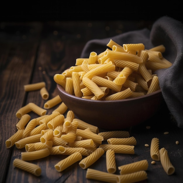 Uncooked pasta set on dark rustic background Food poster Generated ai