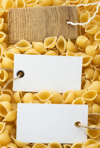 Uncooked raw pasta and price tag