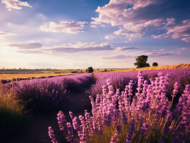 Foto scopri i vivaci campi di lavanda di londra una spettacolare esplosione di felicità del cielo blu