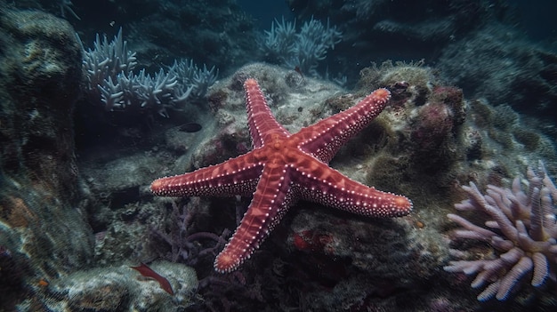 写真 自然の隠された宝を発見する 海の礁の水中で結びついた海星 生成人工知能