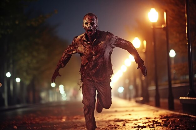 Photo undead pursuit intense zombie sprinting towards the viewer