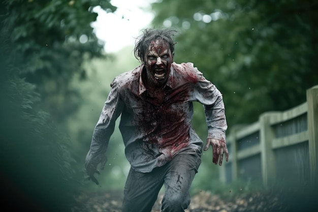 Photo undead pursuit intense zombie sprinting towards the viewer