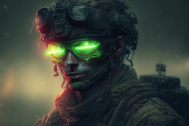 undead soldier with glowing eyes