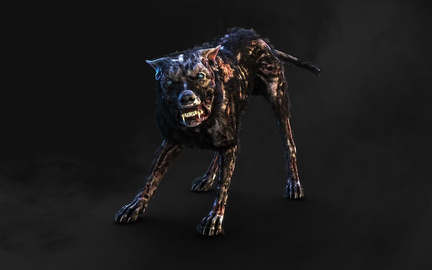 Undead Zombie dog with clipping path Dangerous revived animal with creepy expression