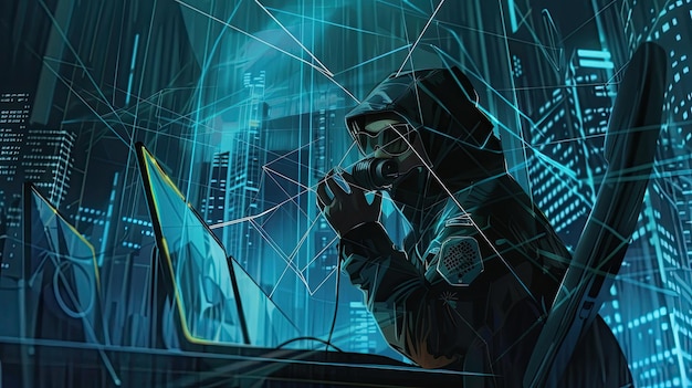 Undercover operative intercepting encrypted communications Government hacker cracker at work data flows special agent cybersecurity specialist Matrix and cyber space concept Generative by AI