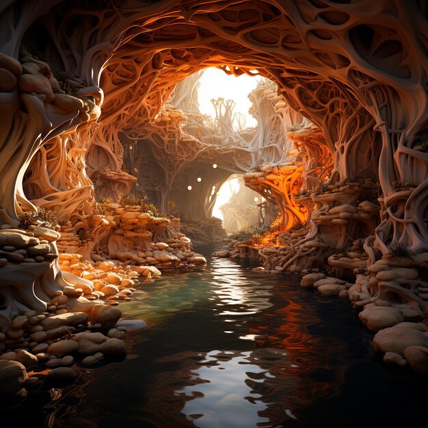 underground cave in the style of landscapes