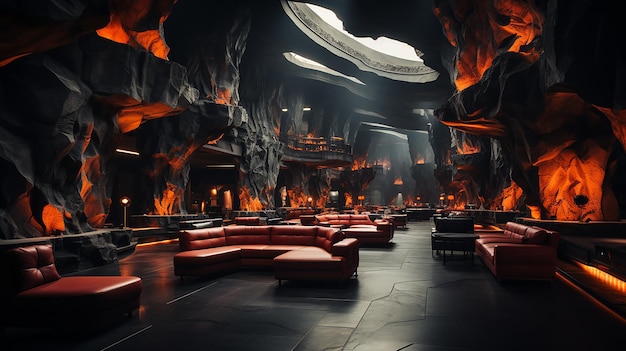 Underground Club in Lava Hell Dark and Fiery Atmosphere