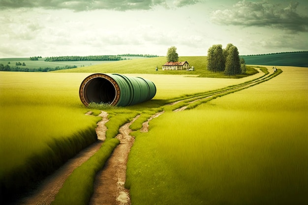 Underground gas pipeline in rural landscape