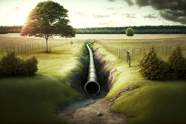 Underground gas pipeline in rural landscape