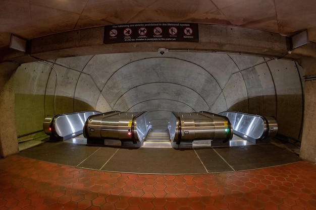 Underground Metro subway moving escalator in washington dc