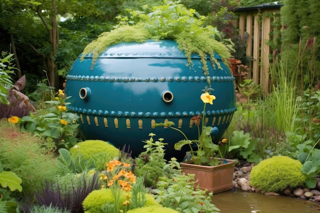 Underground rainwater storage tank in garden created with generative ai