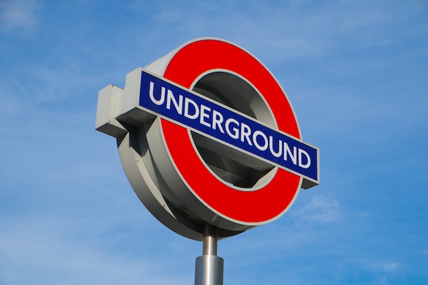 Underground train sign in London England 