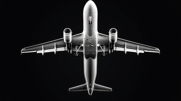Underneath a plane in black and white