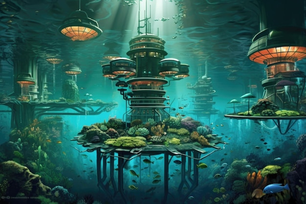 生成AIで作った潮力エネルギーの海底都市