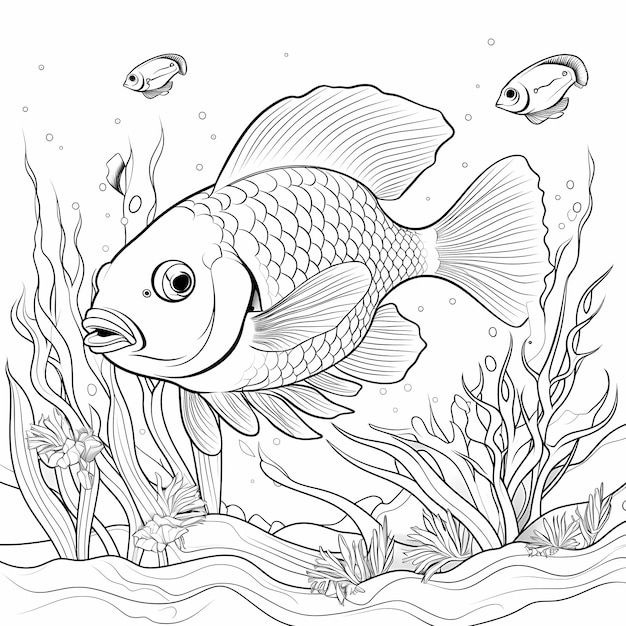 Undersea Friends Cartoon Fish Coloring Page with Thick Lines