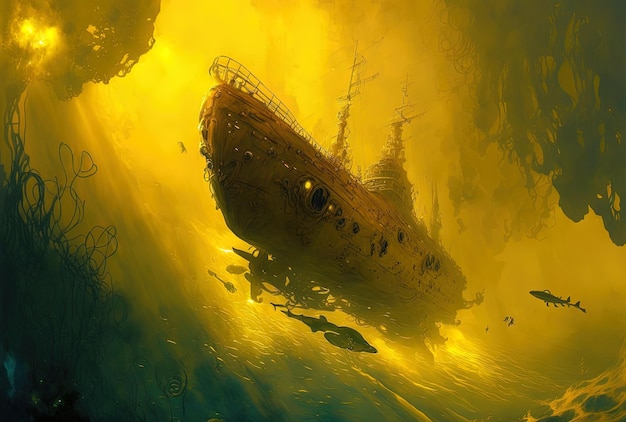 Undersea golden steam in oil