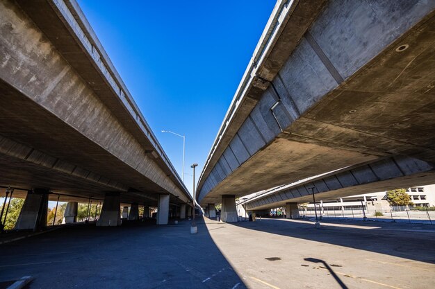 Underside view of freeway junction near to downtown San Jose south San Francisco bay area California