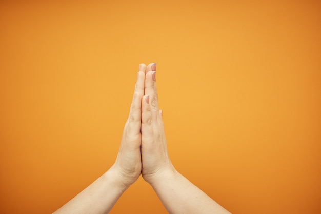 Understanding and agreement, a handshake on an orange.