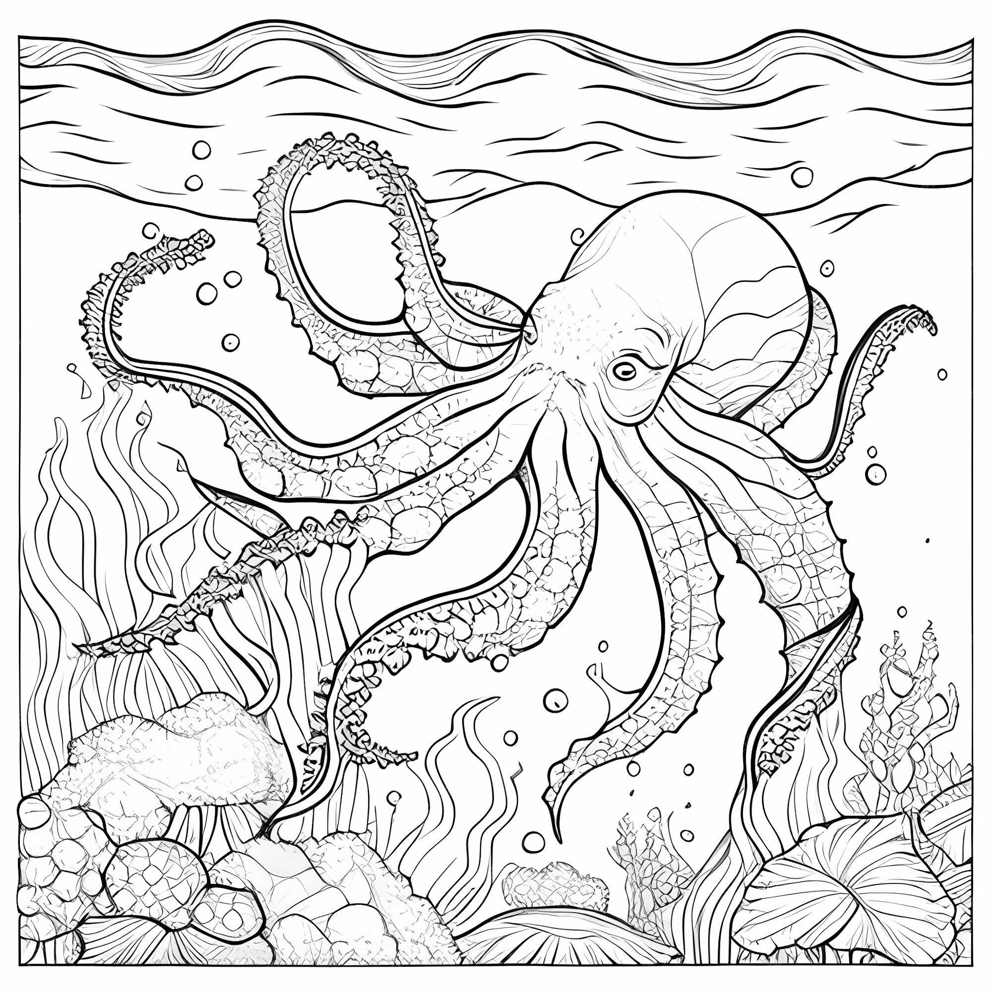 Premium AI Image | Underwater Adventure Vector Octopus Coloring Page