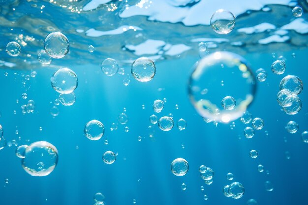 水中の空気泡 水中の青い背景の泡 アーク