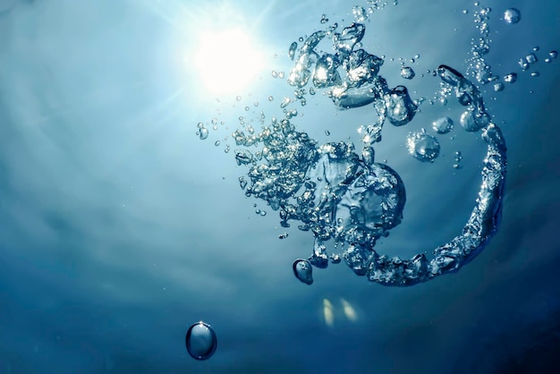 Underwater Air Bubbles with Sunlight. Underwater Background Air Bubbles