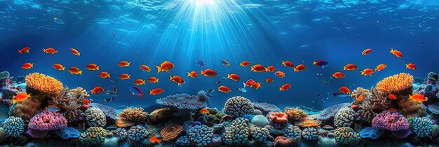 다채로운 물고기 산호와 돌로 된 암초 의 유동적 인 세계 에 있는 수중 예술