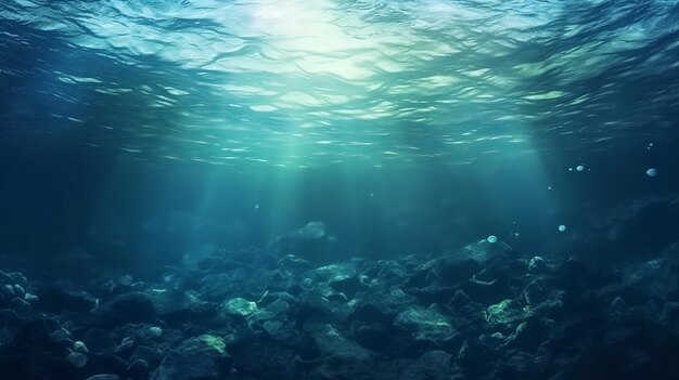 Underwater background deep blue sea and beautiful sun ray under sea