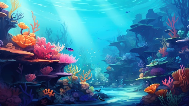 an underwater background showcasing diverse marine life