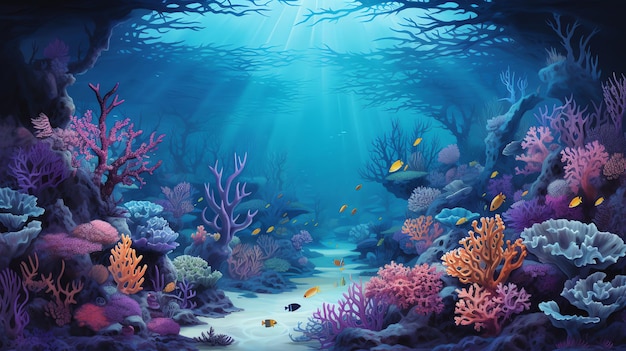 underwater background with corals and fishes