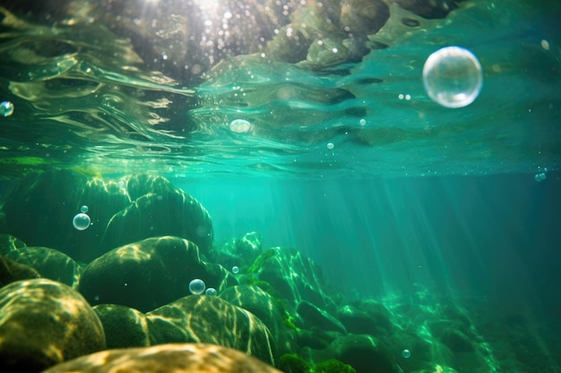 カリフォルニアの水中美しさ 澄んだ緑の海