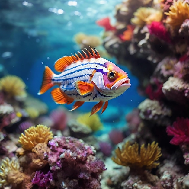 Underwater beauty fish swimming in a colorful reef