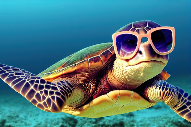 Underwater brotherhood Sea turtle in sunglasses