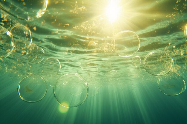 水中の気泡リングが太陽弧に向かって上昇