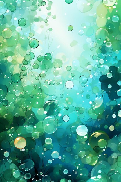 Underwater bubbles pattern background vector green and blue ai generative