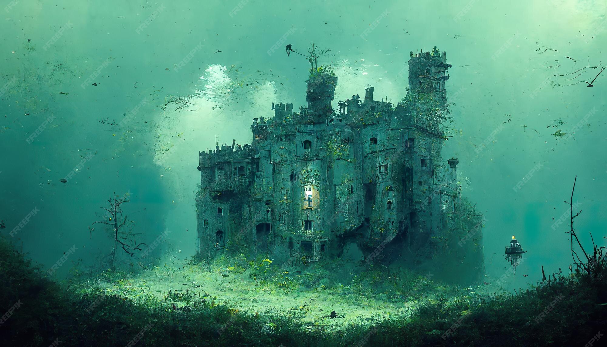 Premium Photo | Underwater castle concept art illustration