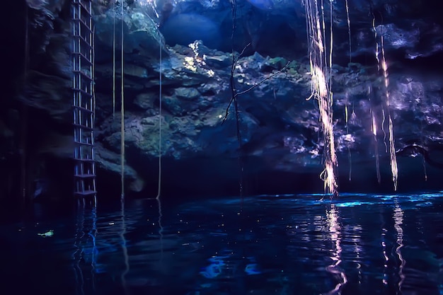 underwater cave stalactites landscape, cave diving, yucatan mexico, view in cenote under water