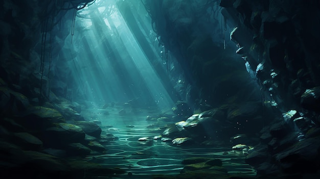 underwater cave with sunlight