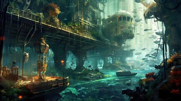 Photo underwater city exploration and discovery ai generate