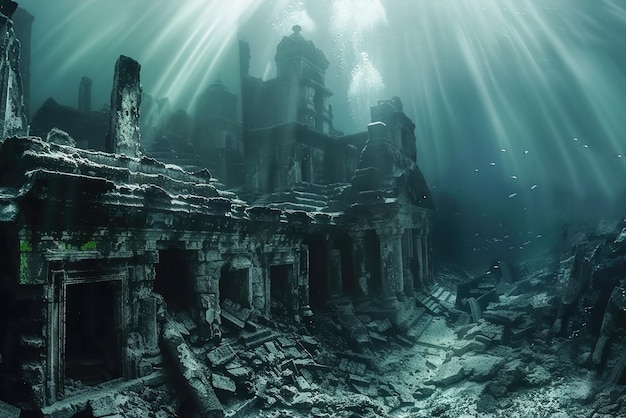 Photo underwater city ruins discovered in a deepsea dive