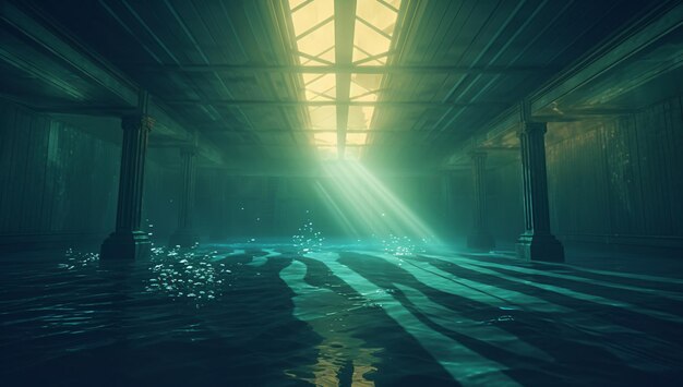 Underwater city with light rays