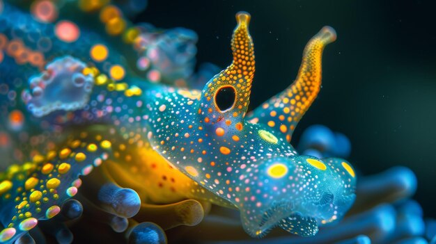 Photo underwater closeup of a multicolored sea slug